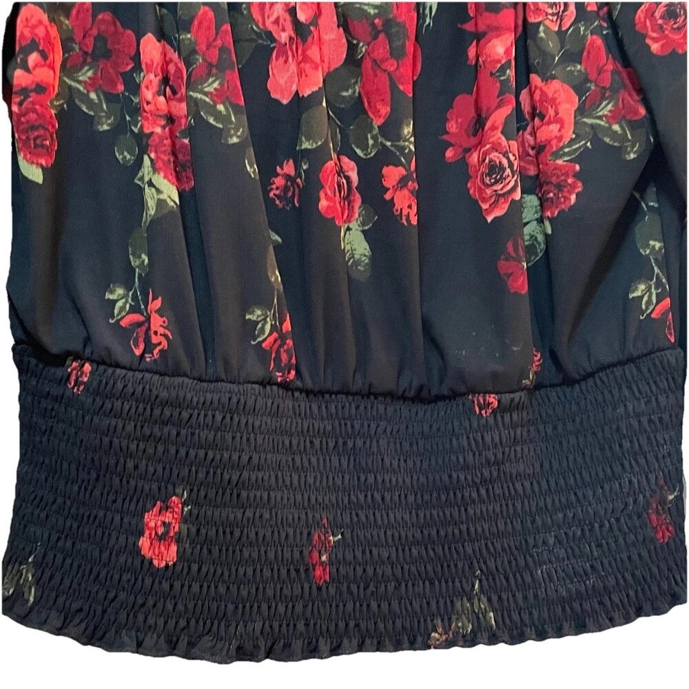 EMBER Black Rose/Floral Balloon Sheer 3/4 Length Sleeve Shirt Sz M - Picture 4 of 8
